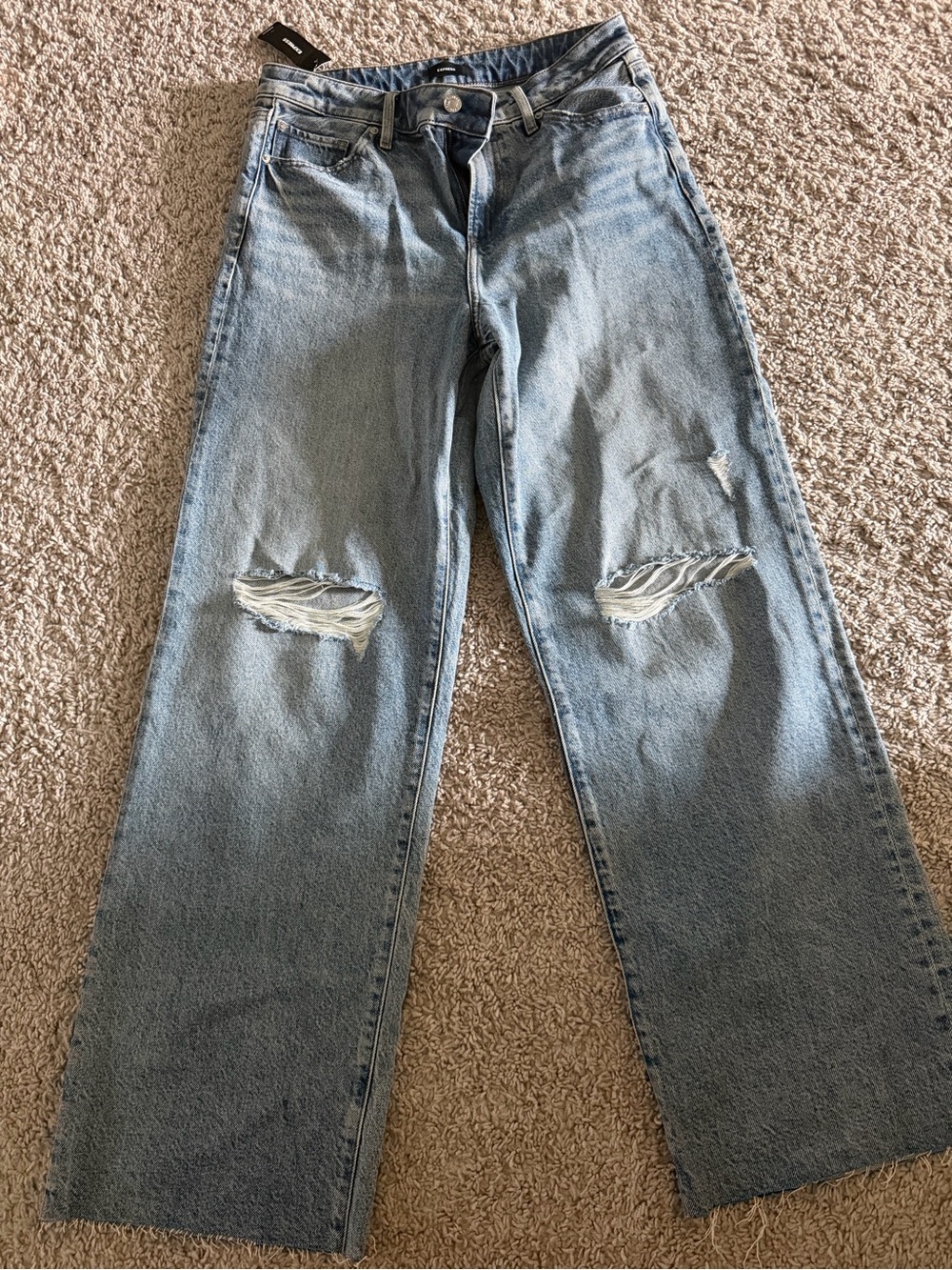 Express Light Blue Women's Straight Leg Distressed Jeans